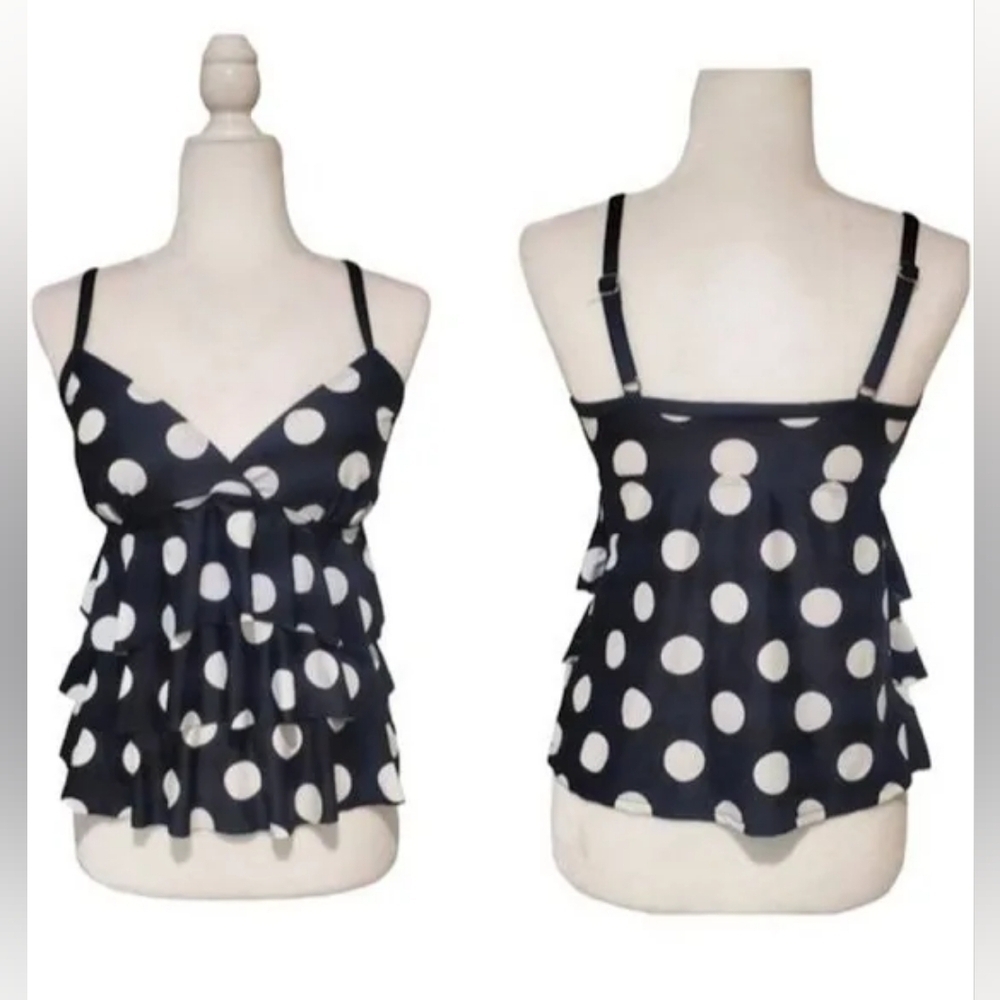 NWT- St. John's Bay Swimsuit Top - Black & White Polka Dots - Size 10